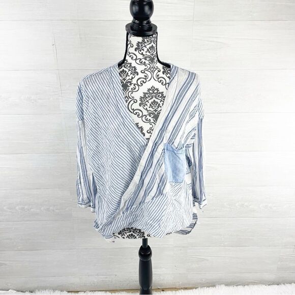 Anthropologie Holding Horses Mimi Pieced Striped Longline Wrap Tunic Top - Picture 3 of 9